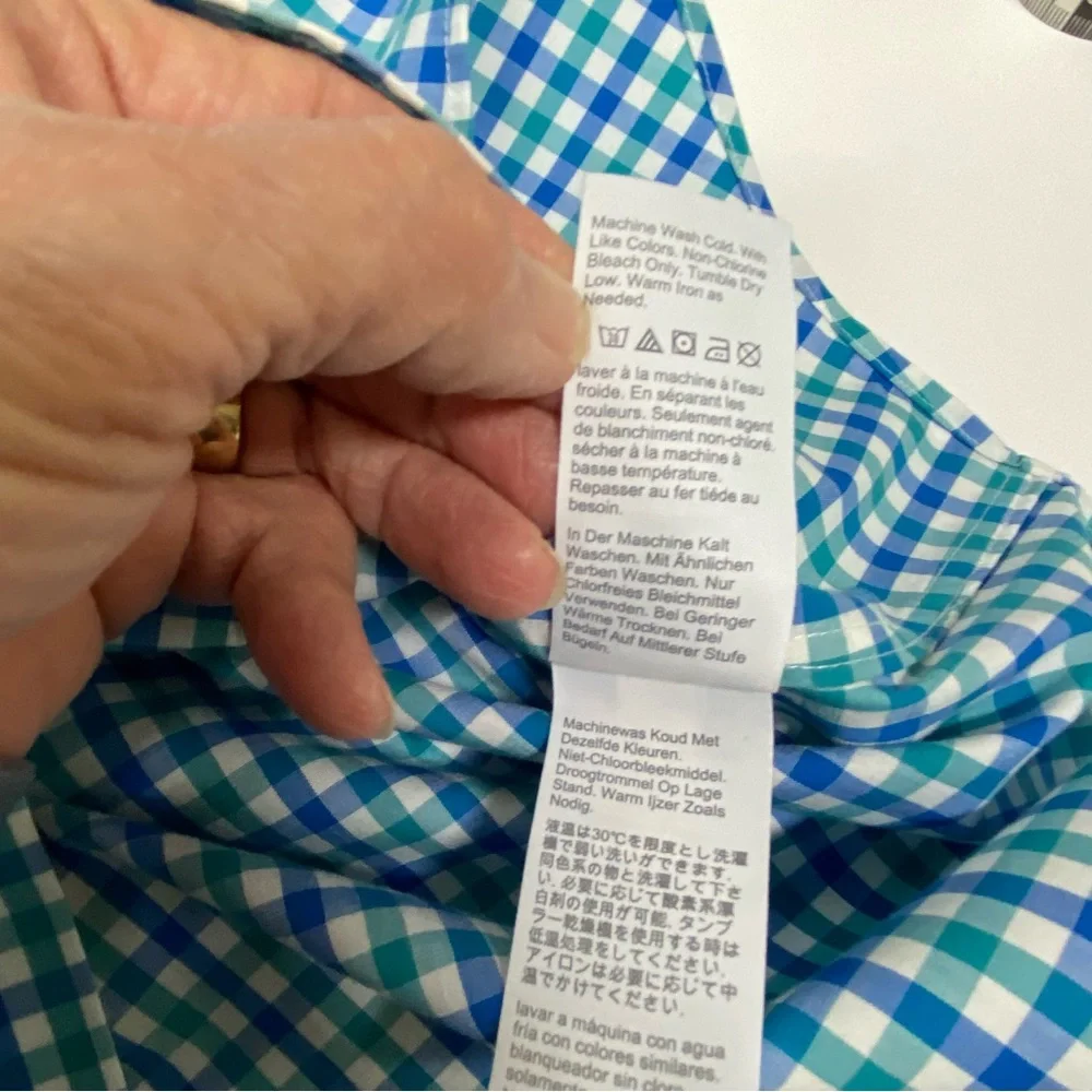 J. by J. Crew Thompson Flex Wrinkle Free Blue Teal White Check Size XL 17-17 1/2